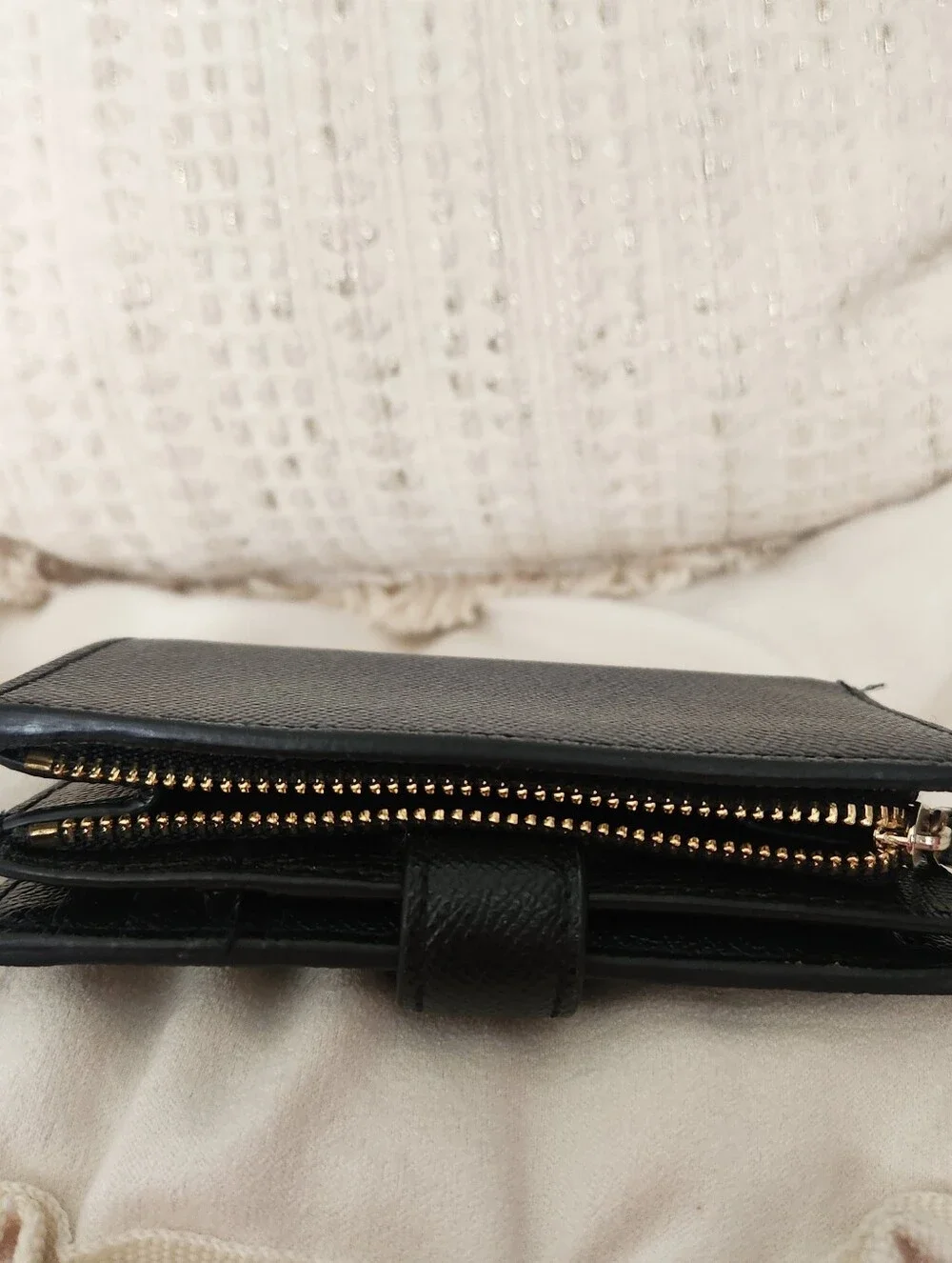 Coach Black Leather Snap Wallet with Gold Logo
